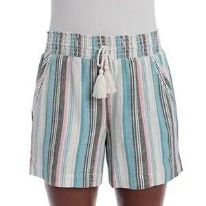 Briggs New York Striped High-Waist Shorts - Blue, Pink & White